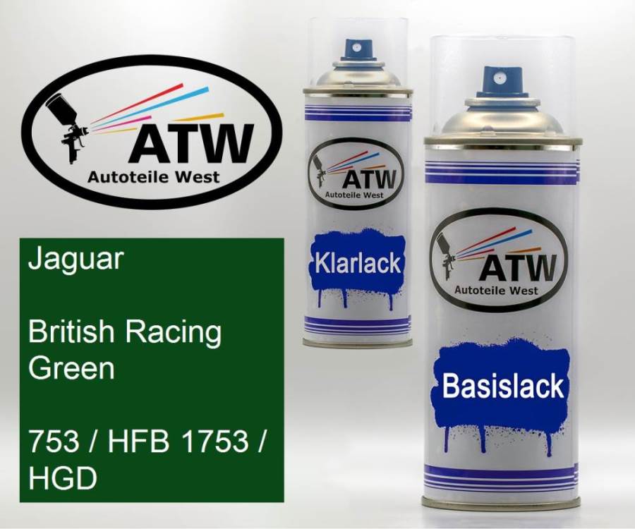 Jaguar, British Racing Green, 753 / HFB 1753 / HGD: 400ml Sprühdose + 400ml Klarlack - Set, von ATW Autoteile West.